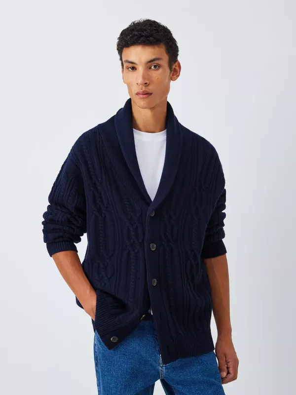 John Lewis Merino Wool Blend Cable Knit Shawl Neck Cardigan