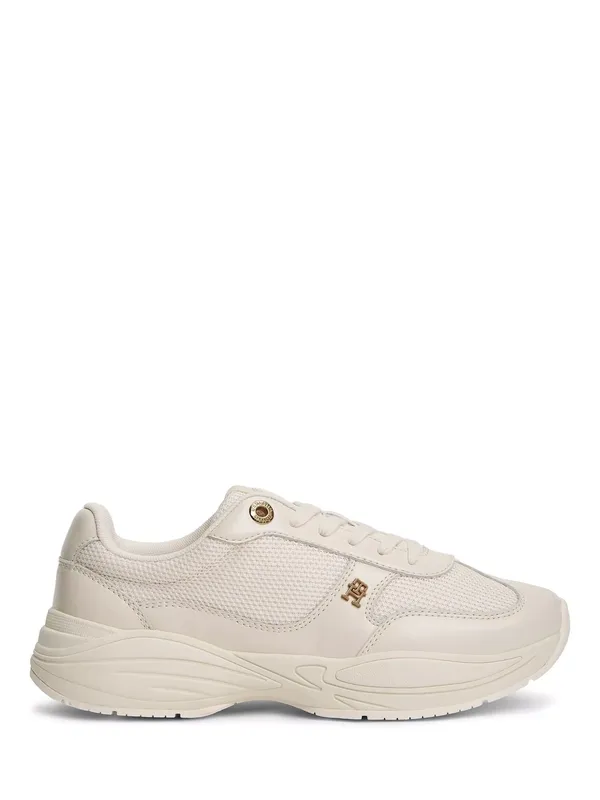 Tommy Hilfiger TH Monogram Mixed Texture Leather Trainers, White