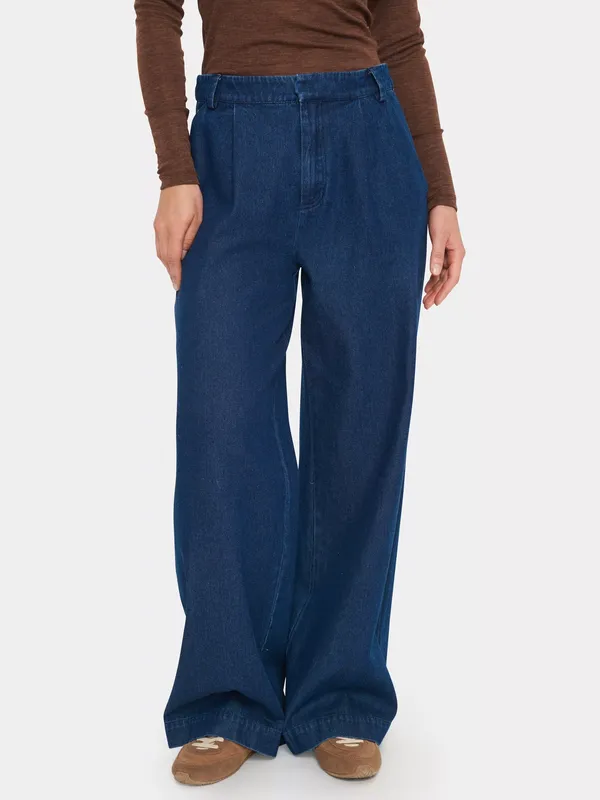 Saint Tropez Jaclyn Denim Wide Leg Trousers, Mid Blue
