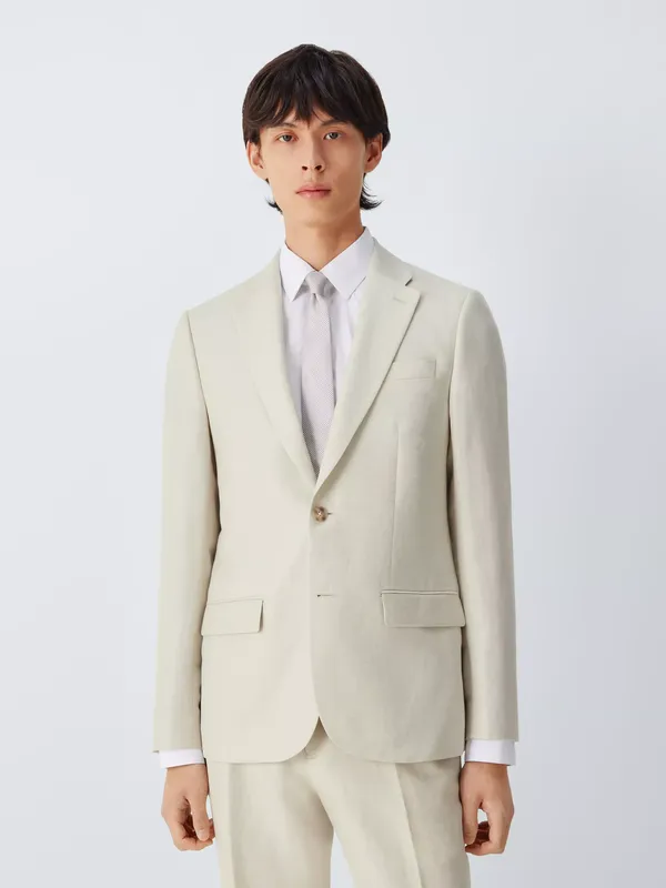 John Lewis Herringbone Slim Fit Wool Single Breasted Suit Jacket, Ecru