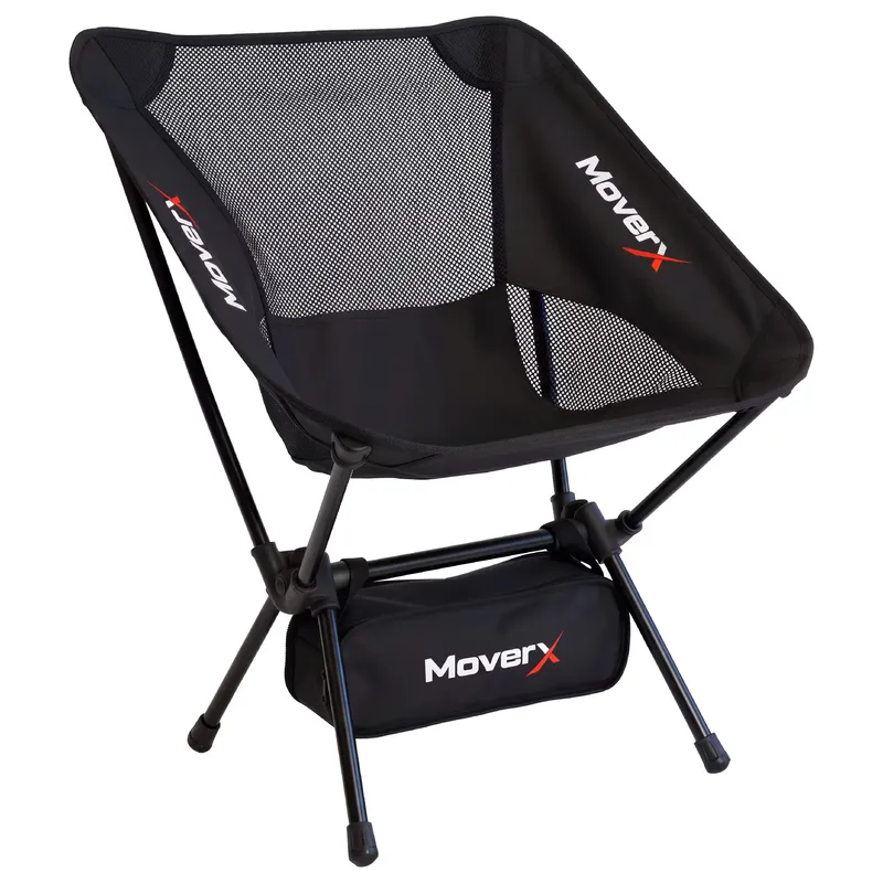 MOVERX Ultra Lightweight Low Camping Chair - Capacity 150kg, Black