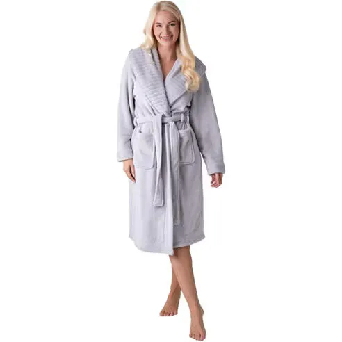 Camille Womens Supersoft Fleece Ribbed Collar Robe
