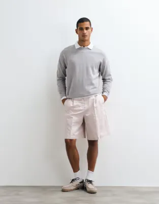 tailored linen rich bermuda shorts in dusty pink
