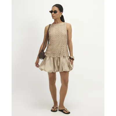 Petite Beige Crochet Hybrid Mini Dress