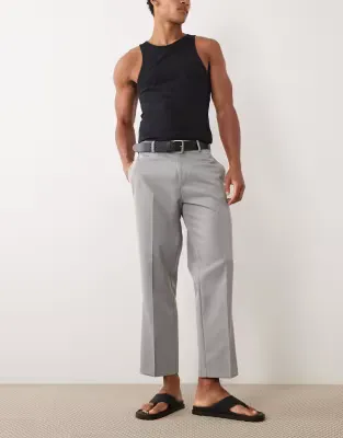 tailored straight cropped trousers in light grey