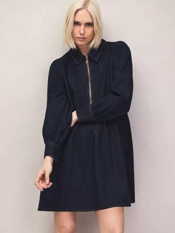 Ro&Zo Denim Zip Front Mini Dress, Midnight
