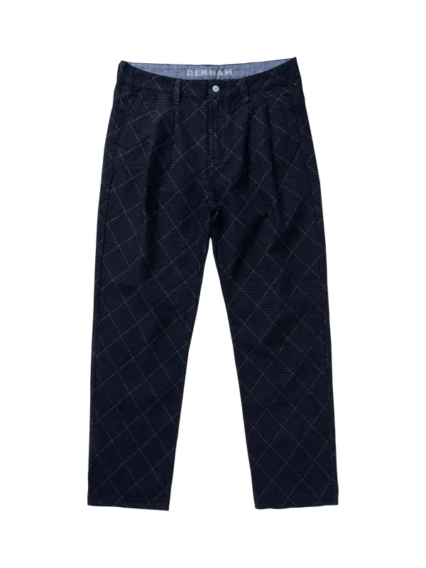 DENHAM Sasuke Pleated Cotton Trousers, Dark Blue