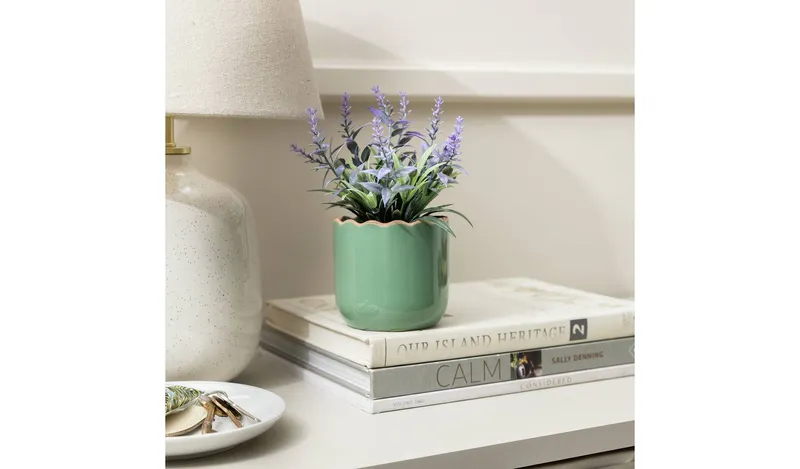Habitat Artificial Lavender in Wavy Green Pot - 17cm