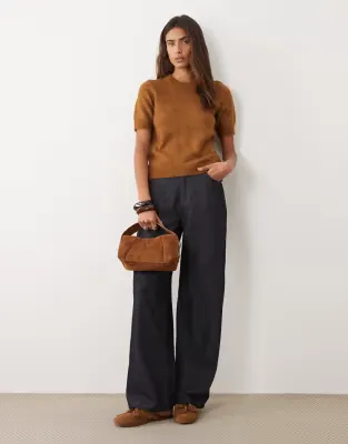 knitted baby tee with wool in brown