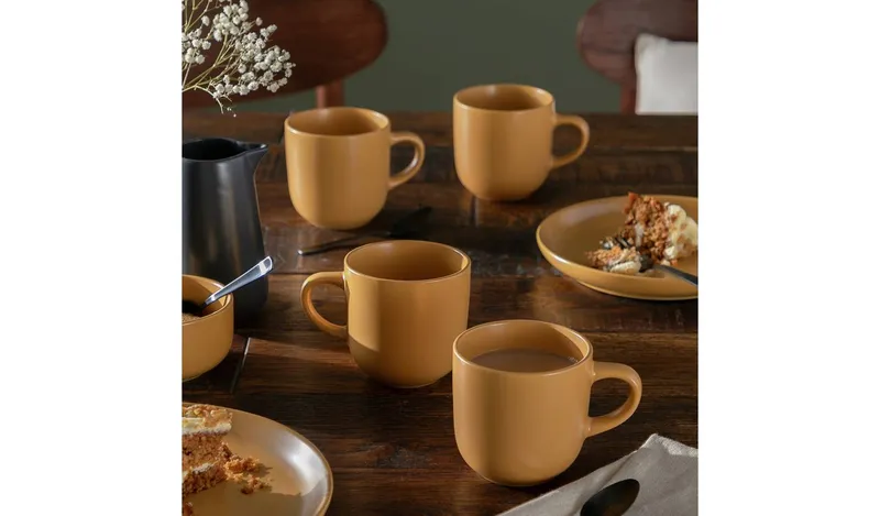 Habitat Matte Glaze Set of 4 Stoneware Mugs - Mustard