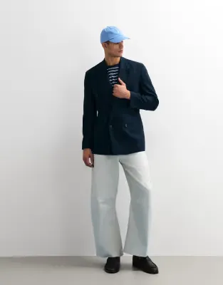 tailored 100% cotton barrel leg trousers in ecru heavyweight