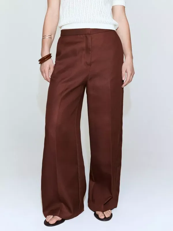 Mango High Rise Wide Leg Trousers, Terracotta