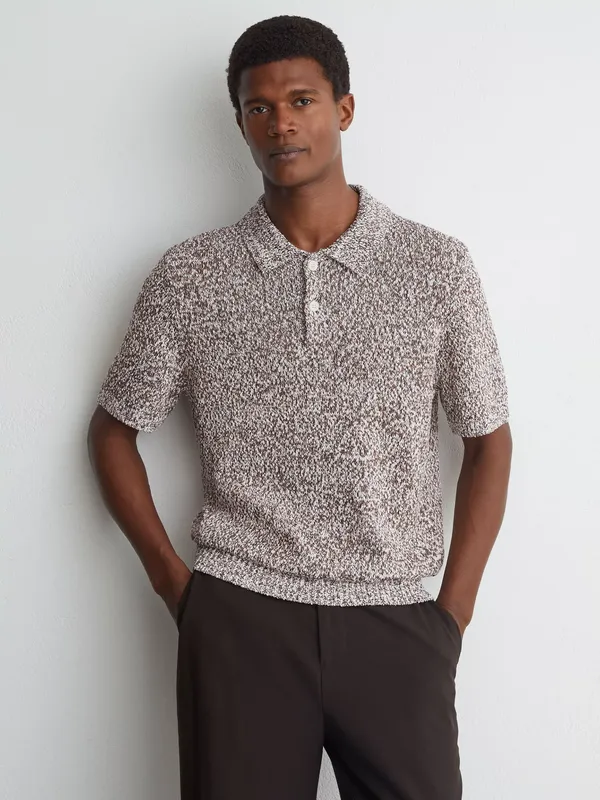 Reiss Marco Cotton Rich Polo Shirt, White/Camel