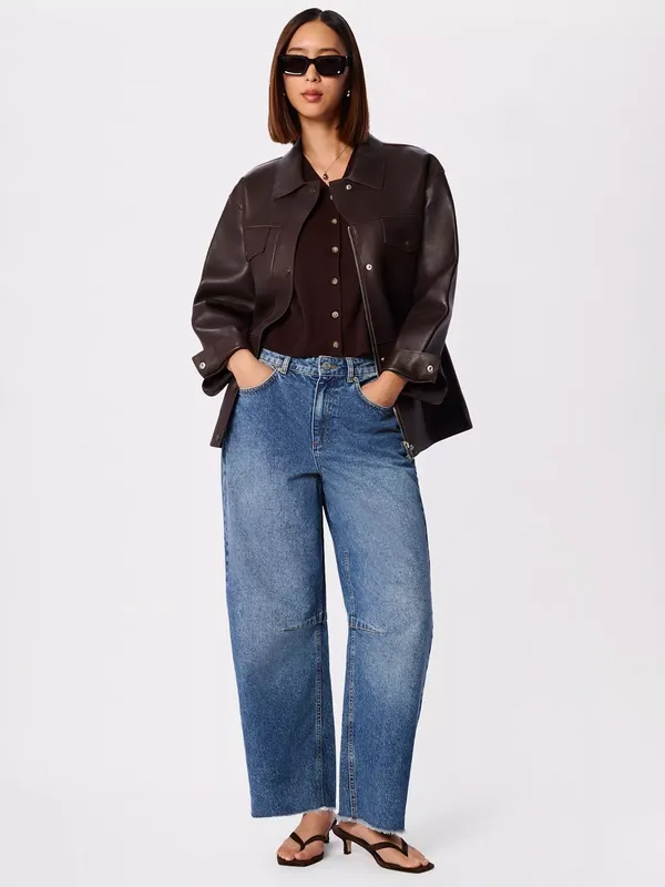 Whistles Authentic Raw Hem Barrel Leg Jeans, Blue