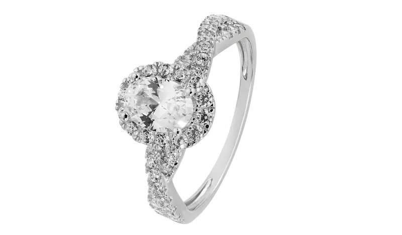 Revere 9ct White Gold Cubic Zirconia Twist Shoulder Ring