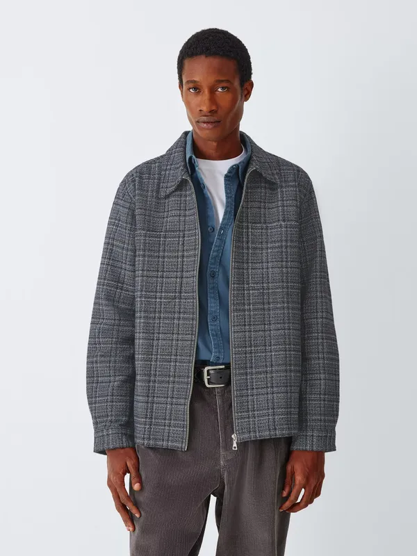 John Lewis Cotton Check Long Sleeve Zip Neck Boucle Shirt