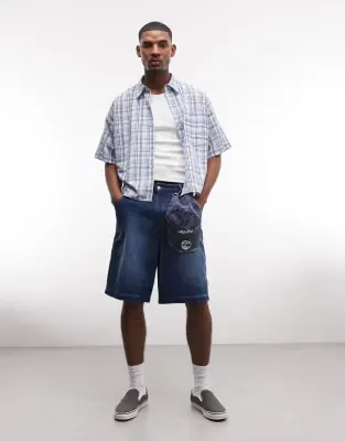 short sleeve boxy shirt in blue check