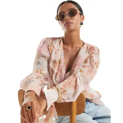Petite Pink Floral Swan Blouse