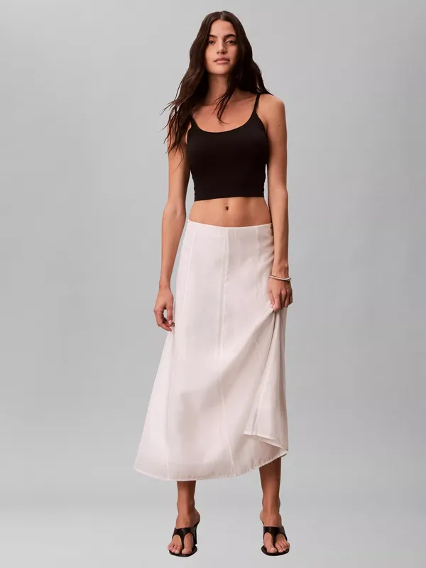 Calvin Klein Voile Panel Midi Skirt, White Sand