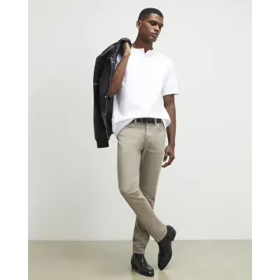 Beige Slim Fit Washed Jeans