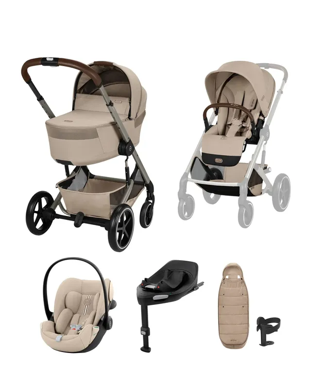 Cybex Balios S Lux + Folding Carrycot Bundle with Cloud G3 Plus Car Seat – Almond Beige