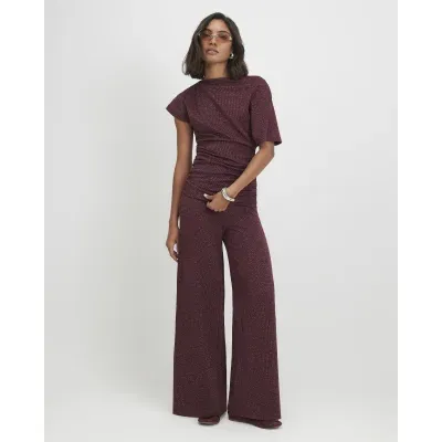 Burgundy Glitter Thread Wide Leg Trousers