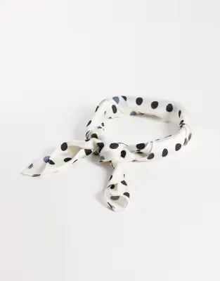 polka dot satin bandana in cream and white