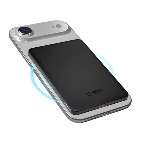 SBS Slim 3000 mAh Magnetic Power Bank with 5W Wireless Charging Compatible with MagSafe