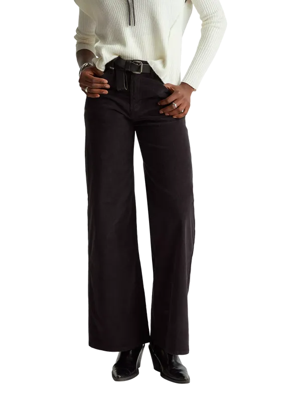 Benetton Needlecord Wide Leg Trousers, Black