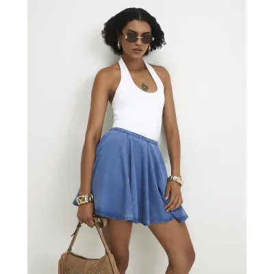 Blue Denim Mini Skater Skirt