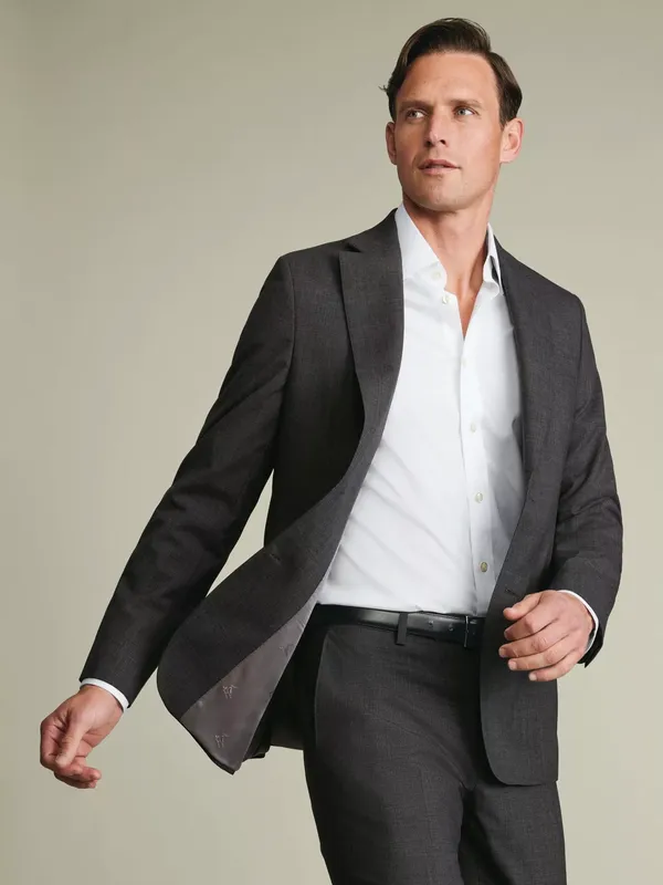 Charles Tyrwhitt Prince of Wales Check Super 120s Merino Wool Slim Fit Suit Jacket, Grey