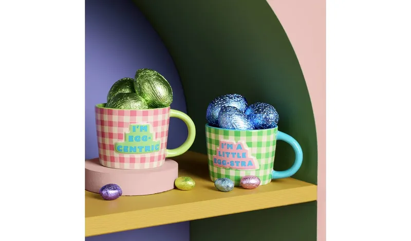 Argos Home Green and Pink Gingham Check Mug - Pack of 2