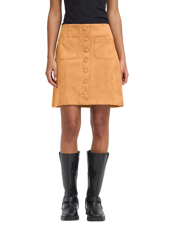 ICHI Crevo Faux Suede Mini Skirt, Almond