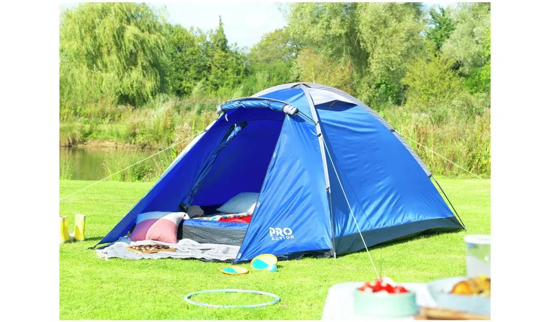 Pro Action 4 Person 1 Room Dome Camping Tent with Porch