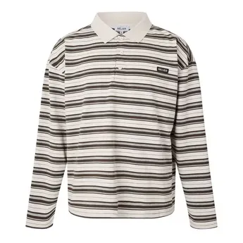 BELIER Men's Stripe Long Sleeve Rugby Polo Shirt
