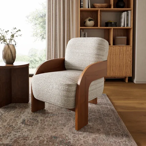 Koza Boucle Mix Stripe Wooden Detail Accent Chair