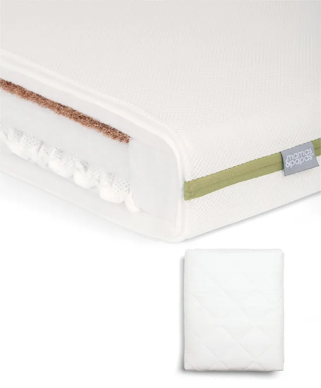 Mamas & Papas Premium Dual Core+ Cotbed Mattress & Anti-Allergy Quilted Mattress Protector Bundle