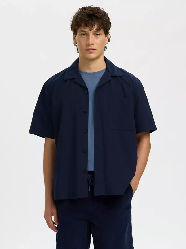 Selected Regular Fit Short Sleeve Shirt, Sky Captain