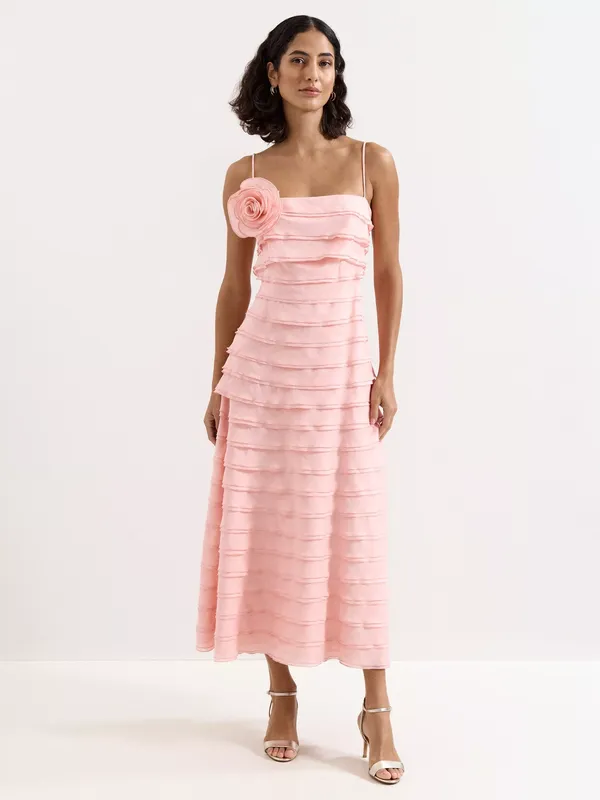Phase Eight Maben Layered Ruffle Midi Dress, Pale Pink