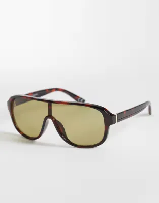 tort wrap aviator sunglasses with brown lens