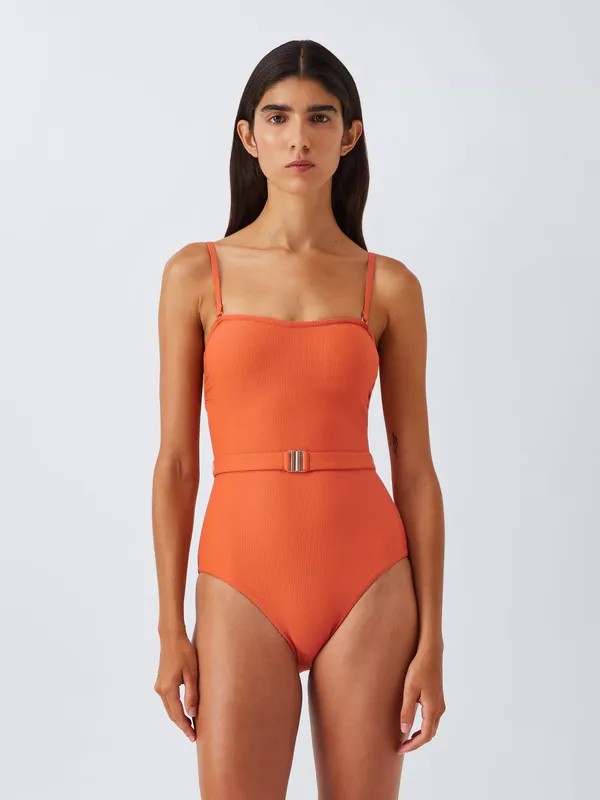 John Lewis Palma Belt Bandeau Swimsuit, Rust