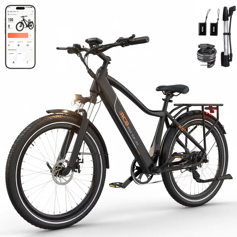 RCB Electric Hybrid Bike G5 27.5" Urban Commuter APP/NFC 30-50km Range,BLACK