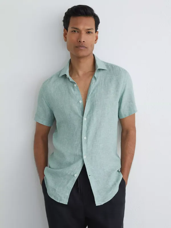 Reiss Holiday Slim Fit Short Sleeve Linen Shirt