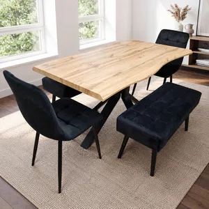 Wooden Dining Table with Chairs and Bench - Black