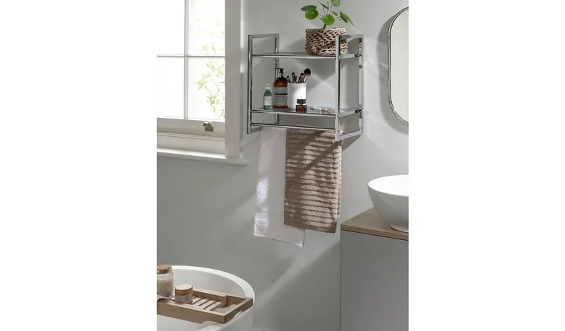 Habitat 2 Tier Wall Mounted Shelf Unit and Towel Rail-Silver
