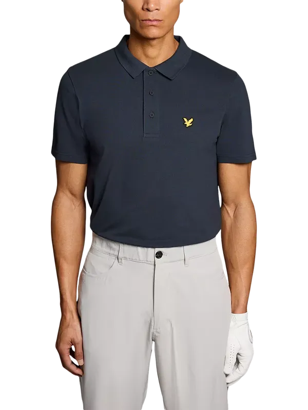 Lyle & Scott Golf Corark Short Sleeve Cotton Blend Polo Shirt, Dark Navy