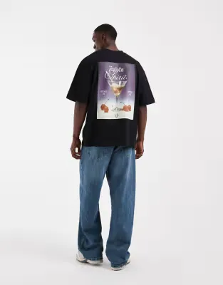 oversized t-shirt with martini graphic in black