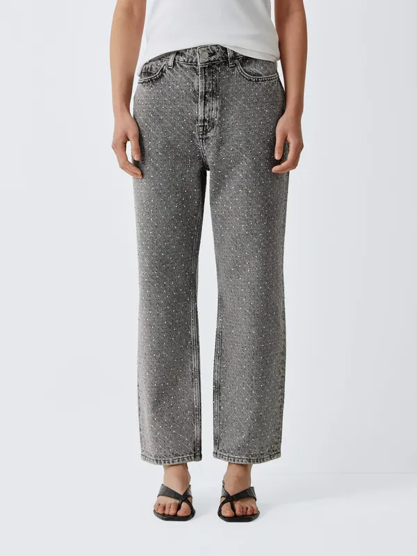 AND/OR Embellished Straight Leg Jeans, Silver