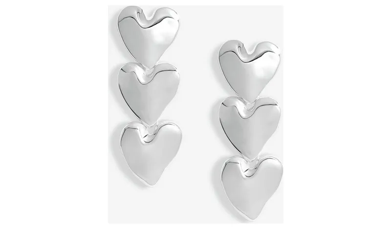 Lipsy Silver Polished Molten Triple Heart Drop Earrings