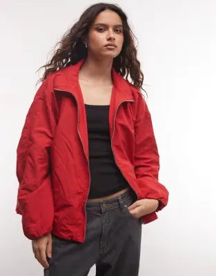 oversized bubble hem track jacket in red